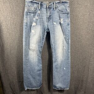 BKE Carter Straight Jeans Mens Size 34x31 Blue Denim Distressed Grunge Cowboy